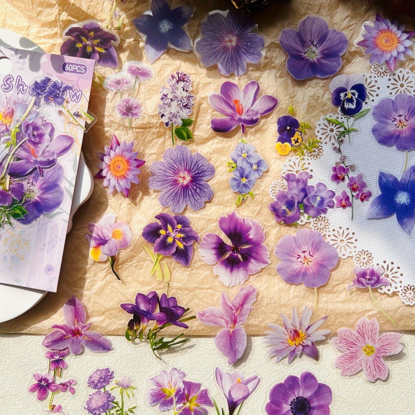 Floral Waterproof Stickers – Transparent Flower Decals for Crafts