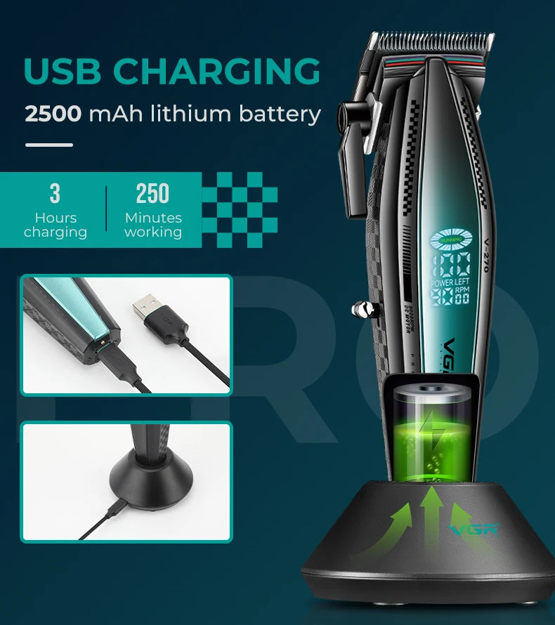 VGR V-992 V-270 high-end men's hair clipper with gradient color body, professional hair trimmer with LCD digital display and pus Peaceful Pleasures Health and Wellness