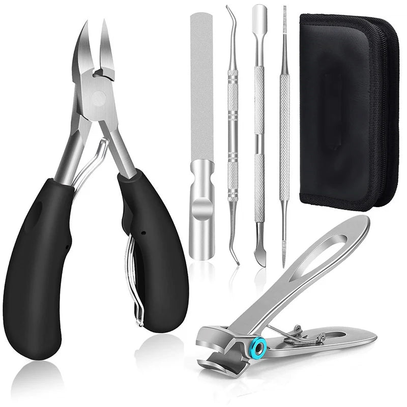 1/5/6/7PCS Ingrown Toenail Clipper Set, Heavy Duty Beak Nail Cutter, Slant Edge Nail Trimmer for Thick Nails Pedicure Tool Nails Peaceful Pleasures Health and Wellness 6PCS black