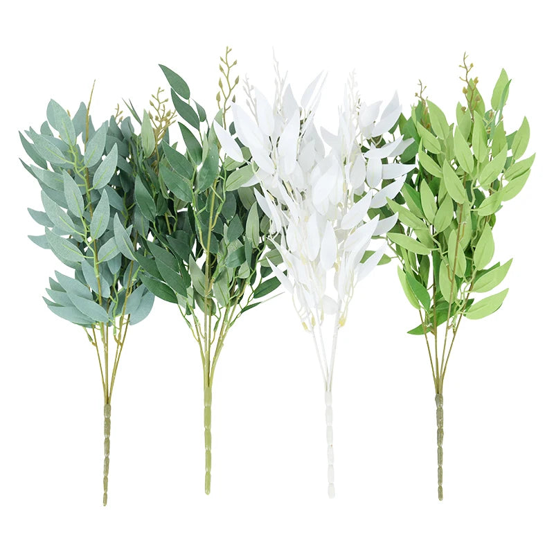 Silk Artificial Willow Bouquet | Fake Green Leaves for Home & Wedding