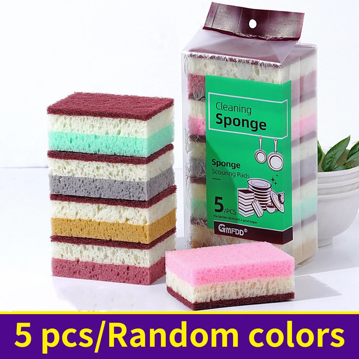 High density sponge cleaning cloth, dishwashing cloth, non greasy kitchen and catering supplies, sponge brush, pot and bowl Peaceful Pleasures Health and Wellness 5pcs