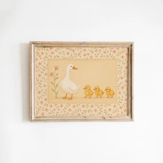 Retro Duck & Ducklings Canvas Wall Art Print | Home Decor Canvas Wall Art Peaceful Pleasures Health and Wellness G5435 30x40cm Unframed