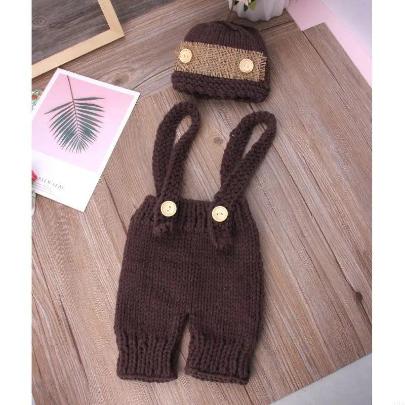 Baby Crochet Hat & Overalls Newborn Photo Prop Costume Set