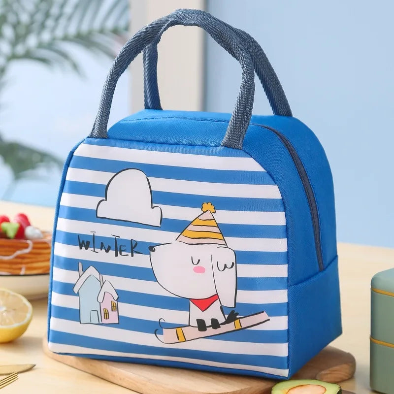 Household Insulated Cartoon Pattern Bento Bag For Students To Bring Food To Work, Lunch Bag Ice Pack, Hand-Held Lunch Box Bag Peaceful Pleasures Health and Wellness Blue