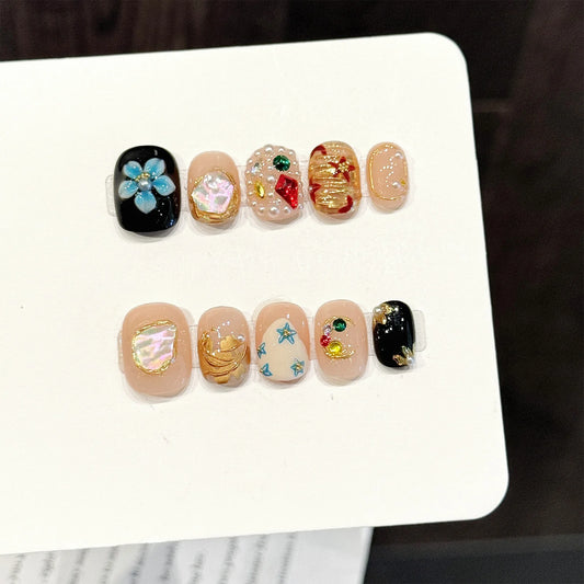 Handmade Glitter Diamond Star Press On Nails Y2K Style – 10pcs Press On Nails Peaceful Pleasures Health and Wellness L 1