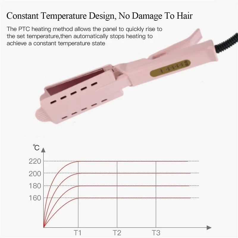 Pink Hair Straightener Four-gear Temperature Adjustment Ceramic Tourmaline Ionic Flat Iron Hair Straightener Women Widen Panel Peaceful Pleasures Health and Wellness