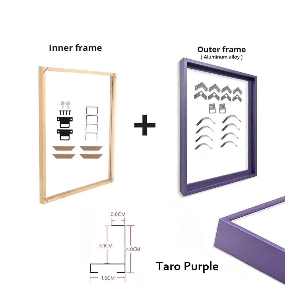 Metal Aluminum Outer Frame and Wooden Inner Frame Canvas Prints Painting DIY Frame Kit Multi-color for Home Decoration Peaceful Pleasures Health and Wellness 100x150cm Taro Purple Set
