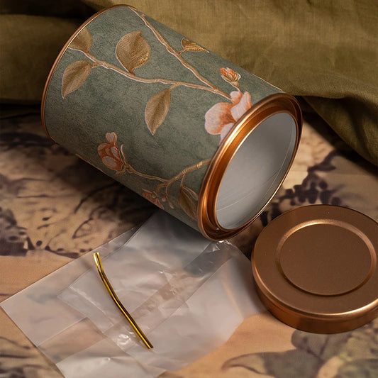 Chinese Floral Round Tea Tin Canister | Airtight Storage Box Tea Storage Tin Peaceful Pleasures Health and Wellness