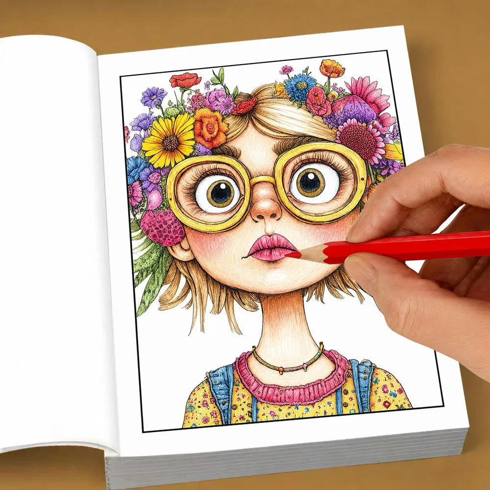 Quirky Girls Grayscale Coloring Book 24 Pages Cute Whimsical Girl