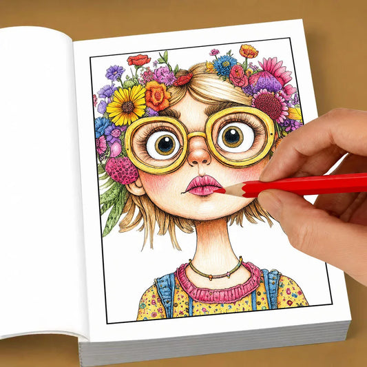 Quirky Girls Grayscale Coloring Book 24 Pages Cute Whimsical Girl Peaceful Pleasures Health and Wellness