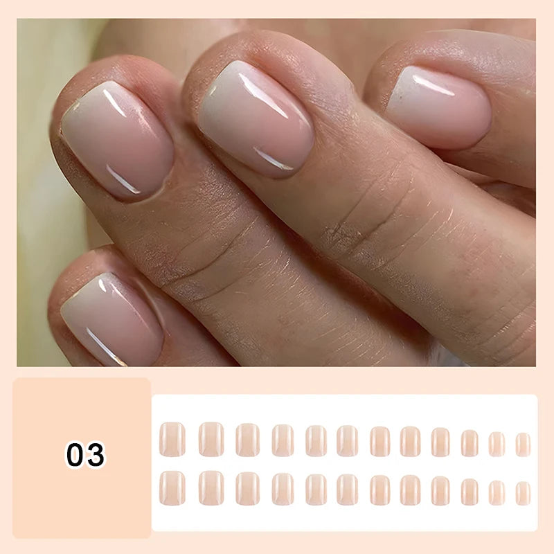 24/30Pcs Medium Fake Nail Set With Jelly Glue Gradient French Press On False Nail Elegantstyle Nails Full Cover Wearing False Peaceful Pleasures Health and Wellness 3