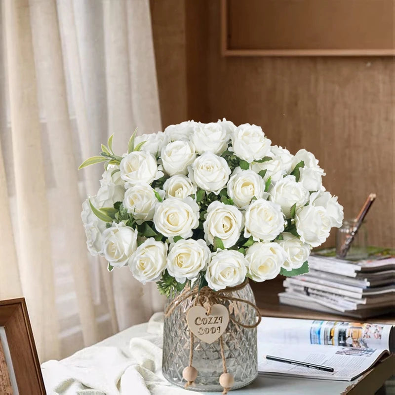 10-Head Silk Rose Bouquet | Artificial Flowers Wedding & Home Décor