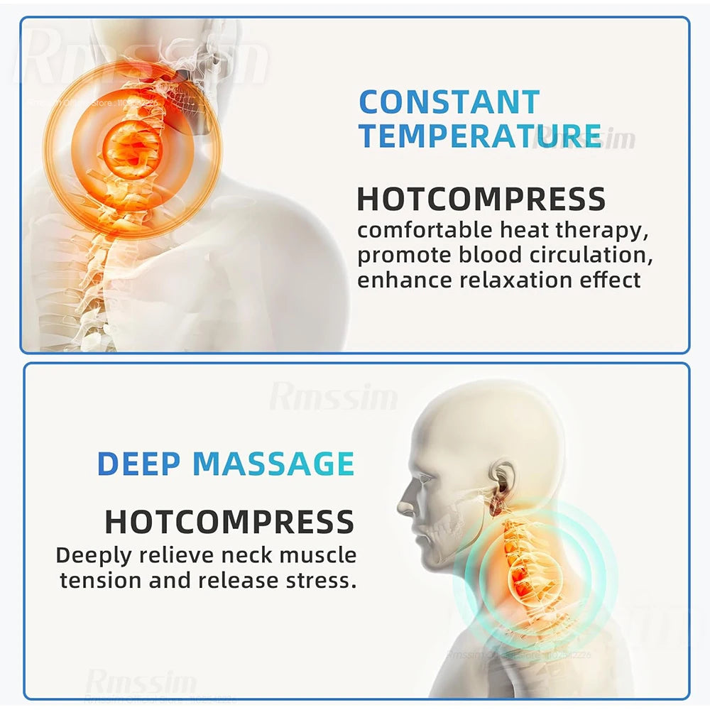 2025 New Electric Neck Massager Pillow Cervical Heating Vibration Massage with Hot Compress Traction for Neck Shoulder Back Peaceful Pleasures Health and Wellness