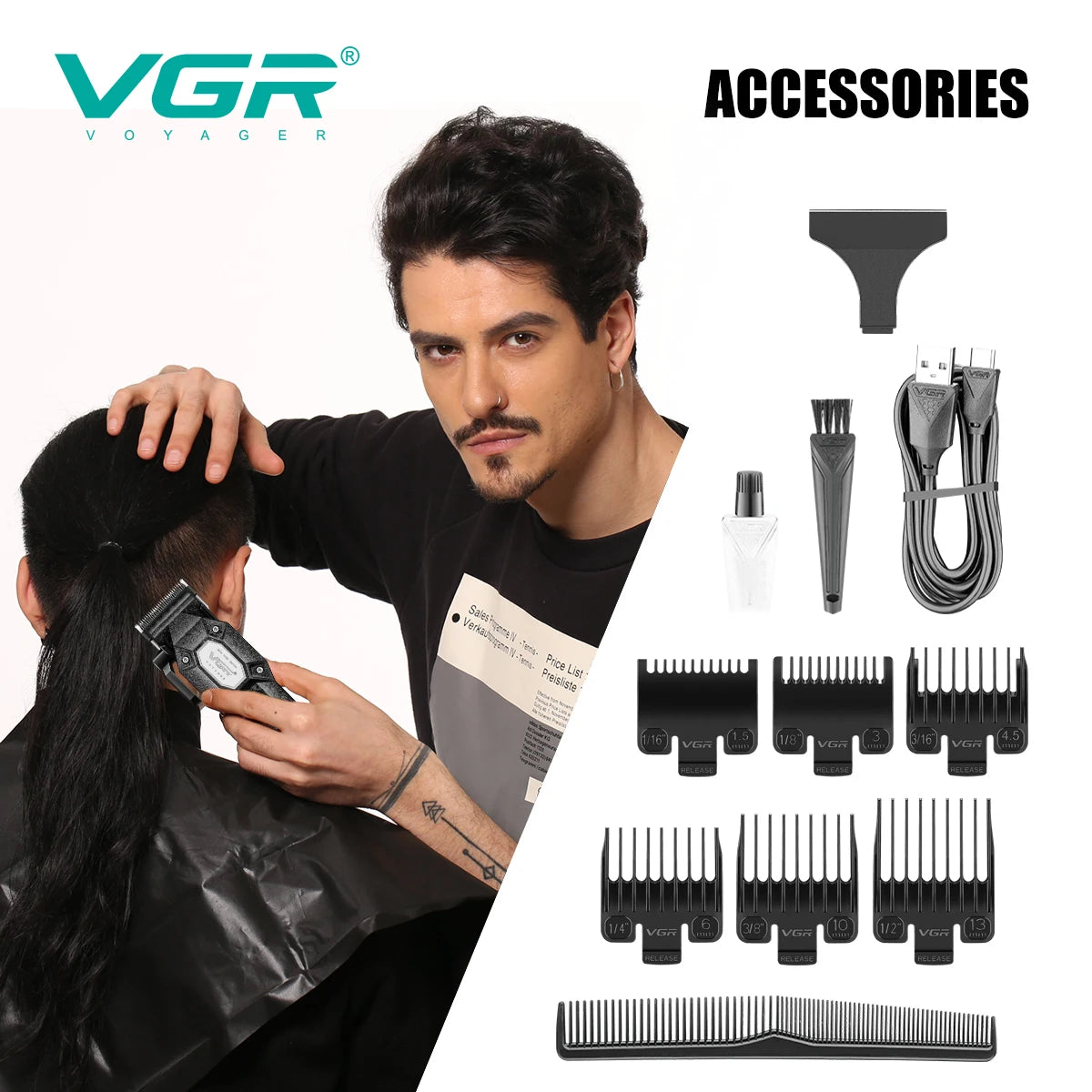 VGR electric men's hair clipper LED intelligent digital hair trimmer frosted multi gear adjustable electric push shear V-600B Peaceful Pleasures Health and Wellness