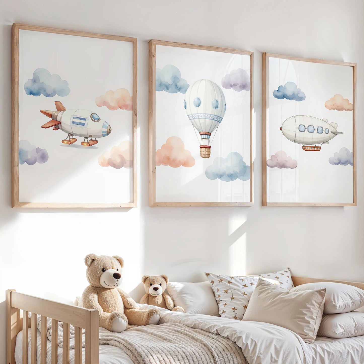 Watercolor Hot Air Balloon Canvas Wall Art | Kids Room Decor