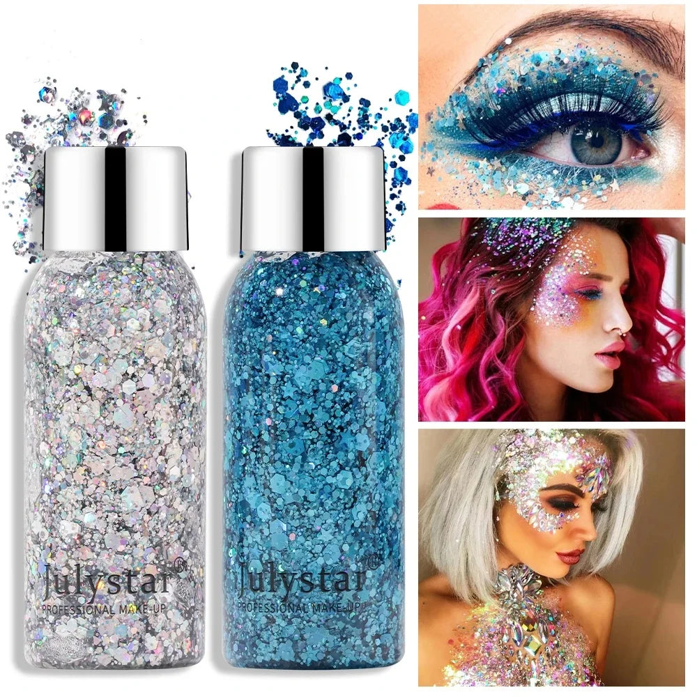 Body Glitter Sequins Gel Longlasting Liquid Face Shimmer Multicolor Eye Shadow for Party Music Festival Makeup Accessory 30ml Peaceful Pleasures Health and Wellness