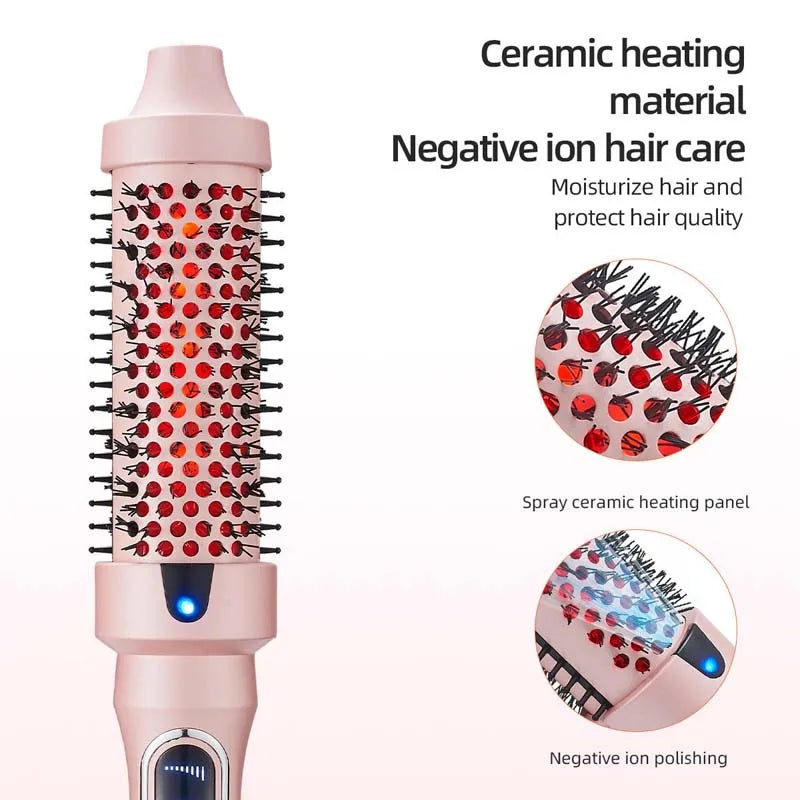Fast Heating Fluffy Styling Comb Digital Screen Straightening Curling Ionic Hair Curling Wand Brush Infrared Hair Styling Set Peaceful Pleasures Health and Wellness