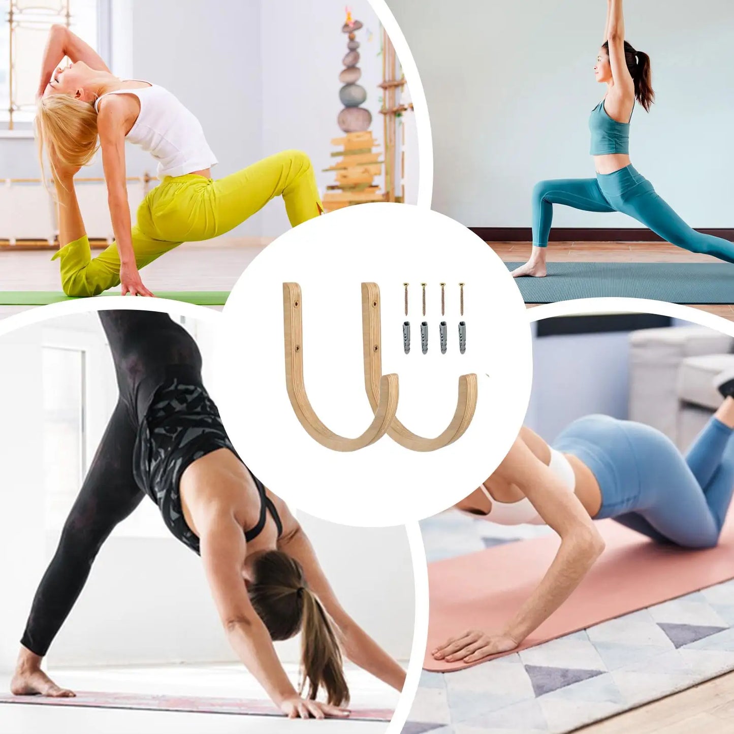Yoga Mat Organizer 2 Pieces Wooden With Screws Yoga Mat Wall Mount Storage Rack For Home Indoor Workout Equipment Resistance Peaceful Pleasures Health and Wellness