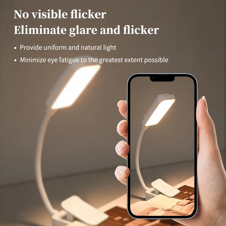 Rechargeable Mini LED Book Light with Clip Eye Protection 3colors Flexible Reading Lamp Desk Bedside Portable Night Study Light Peaceful Pleasures Health and Wellness