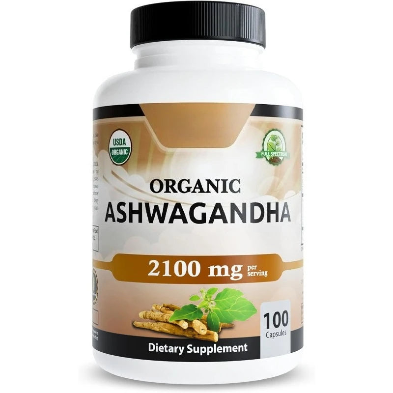 Organic Ashwagandha Capsules | Root Powder & Extract 100 Ct