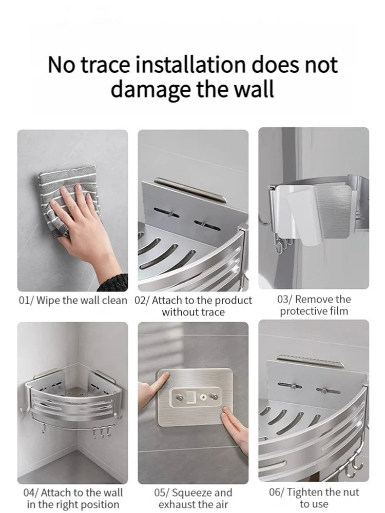 YUNJIEYA Adhesive Corner Shower Shelf | No-Drill Aluminum Rack