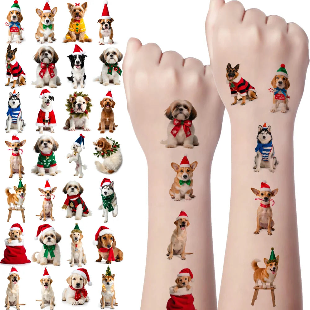 54-Piece Christmas Dog Temporary Tattoos – Waterproof Stickers