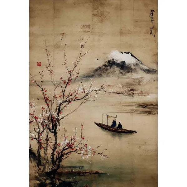 Japanese Ukiyo-e Zen Mountain Canvas Wall Art Print | Landscape