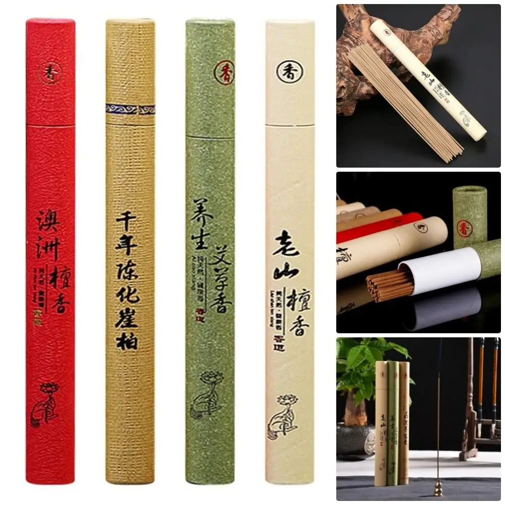 1/2Box Sandalwood Mugwort Scent Incense Stick Tranquilize Mind Home Office Bedroom Refreshing Scent Natural Sleeping Aiding Peaceful Pleasures Health and Wellness