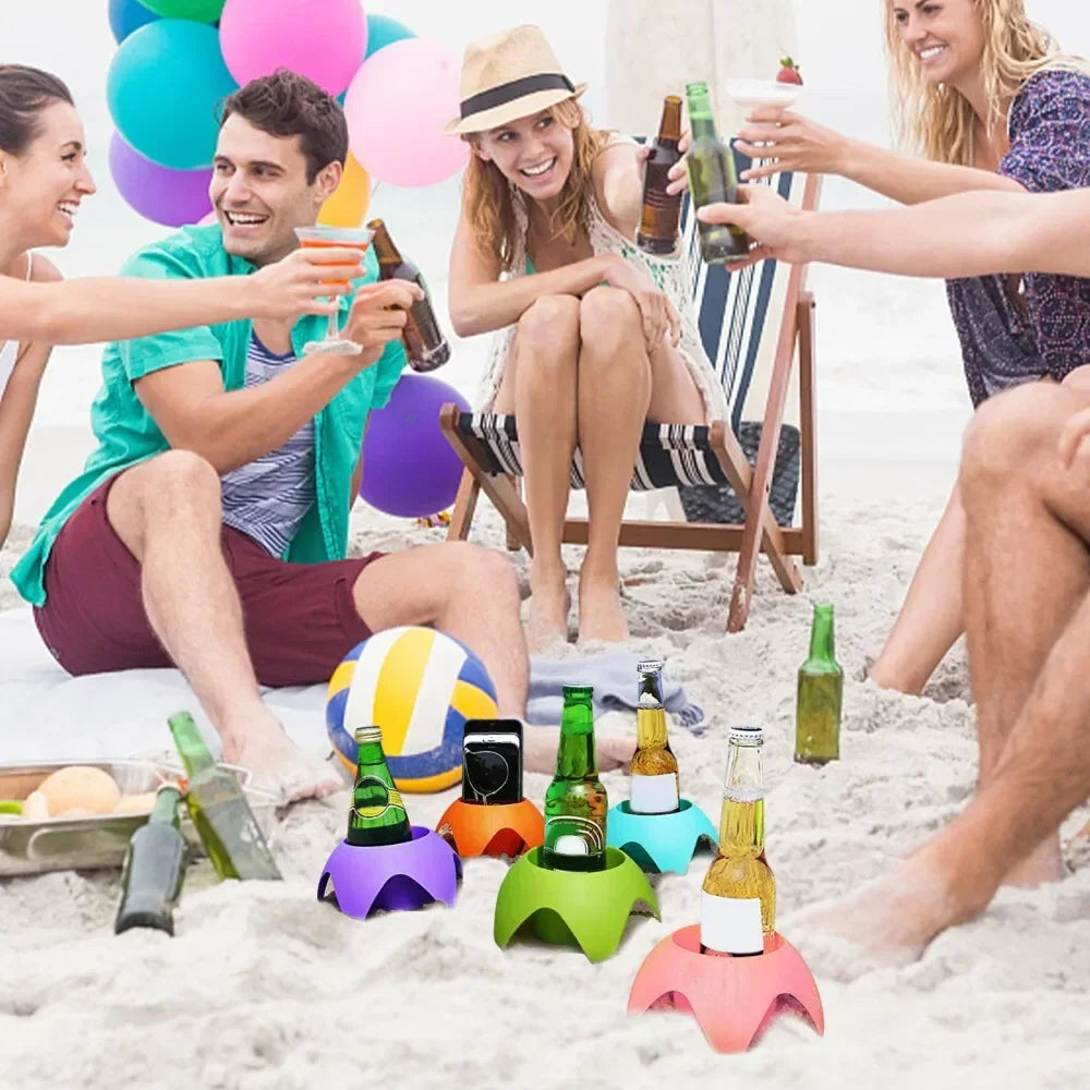 Beach Sand Cup Holder Set with 5 Stackable Cups | No-Spill