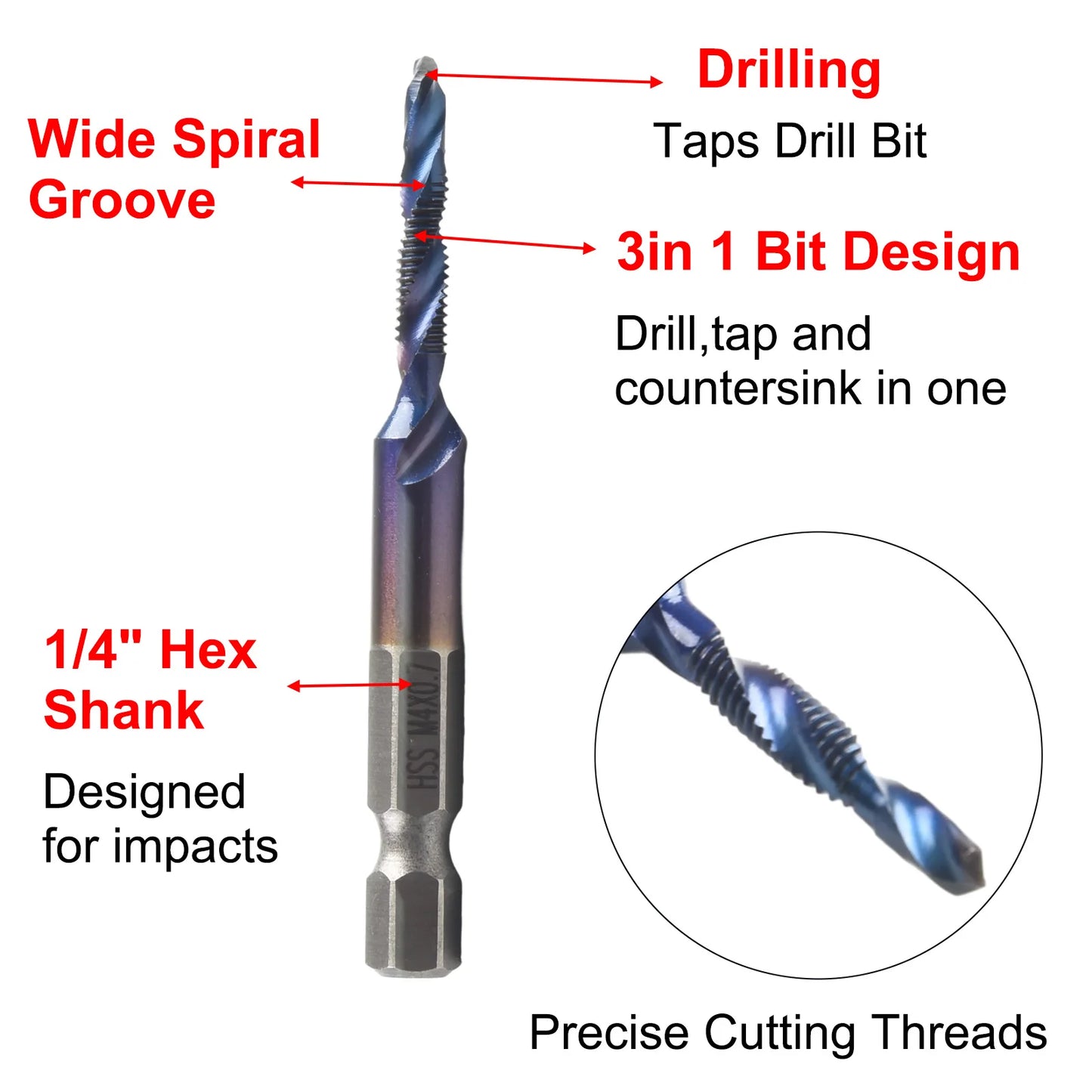 1 4 HSS Hex Shank Titanium Plated Screw Thread Drill Bits M3 M10 Taps