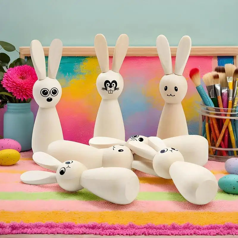 Unfinished Wooden Bunny Peg Dolls Set of 8 | Blank Easter Figurines