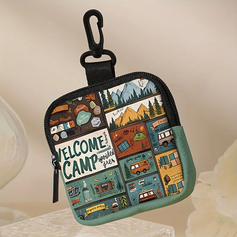 Camp print coin purse faux leather waterproof imitation leather zipper storage bag multifunctional mini earphone case Peaceful Pleasures Health and Wellness