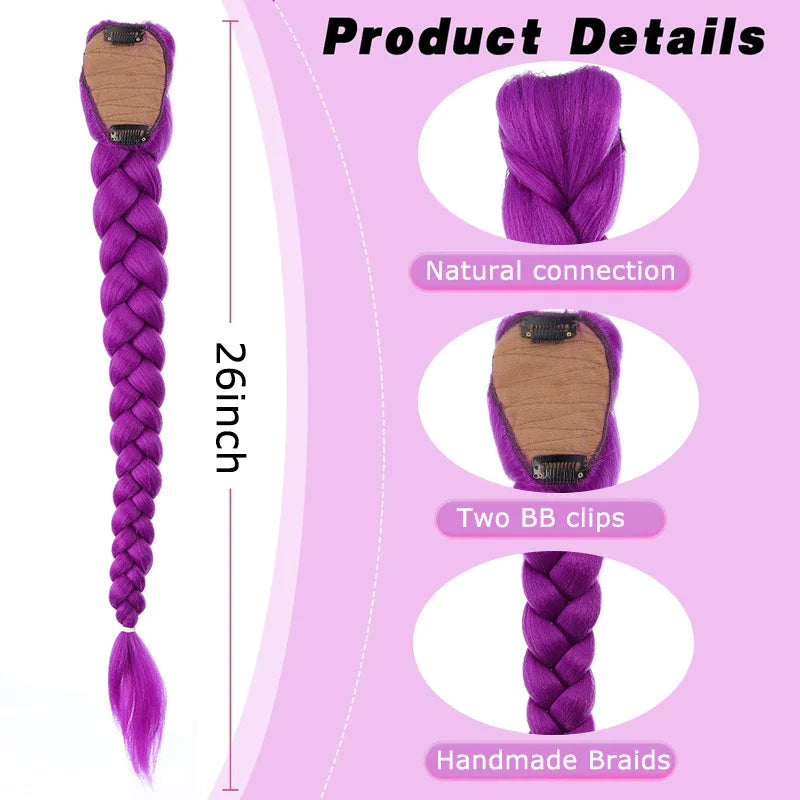 26-inch synthetic woven purple hair ponytail cosplay costume hairstyle for children girls Halloween Christmas Peaceful Pleasures Health and Wellness