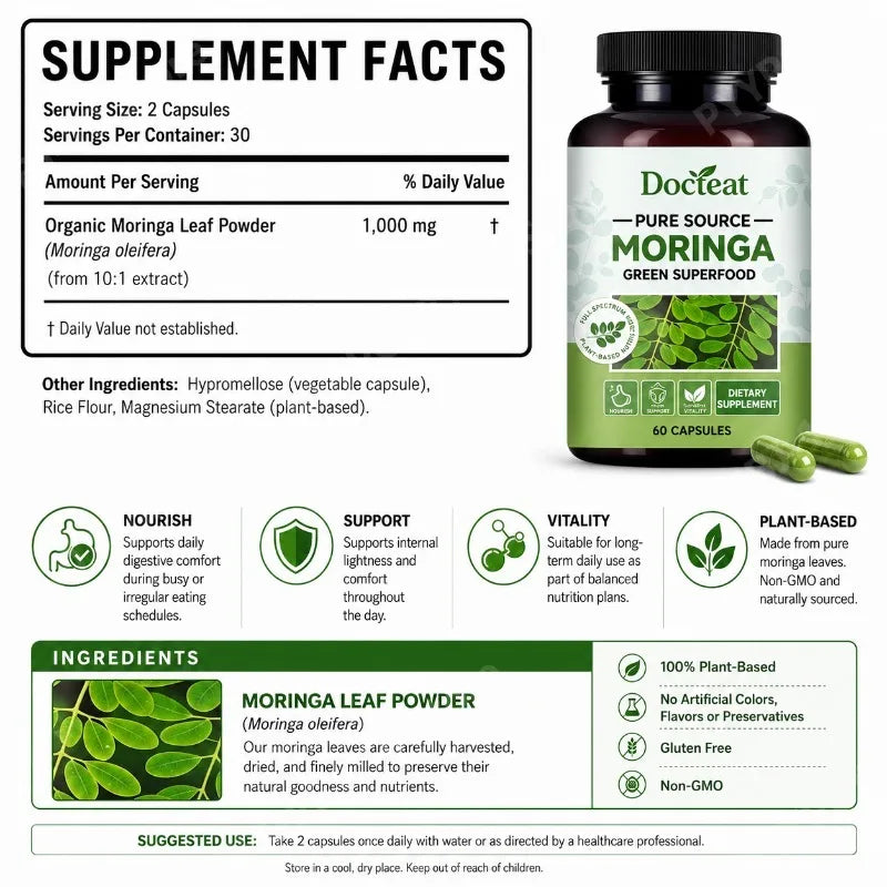 Docteat Moringa Intestinal Support Capsules | Dietary Fiber