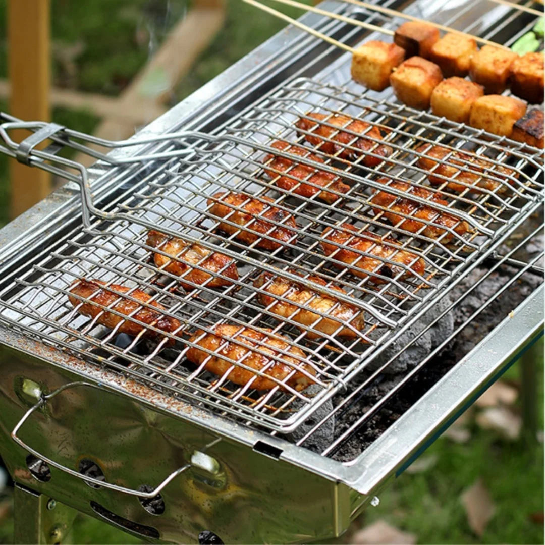 Large Folding BBQ Grill Basket with Removable Handle BBQ Grill Basket Peaceful Pleasures Health and Wellness