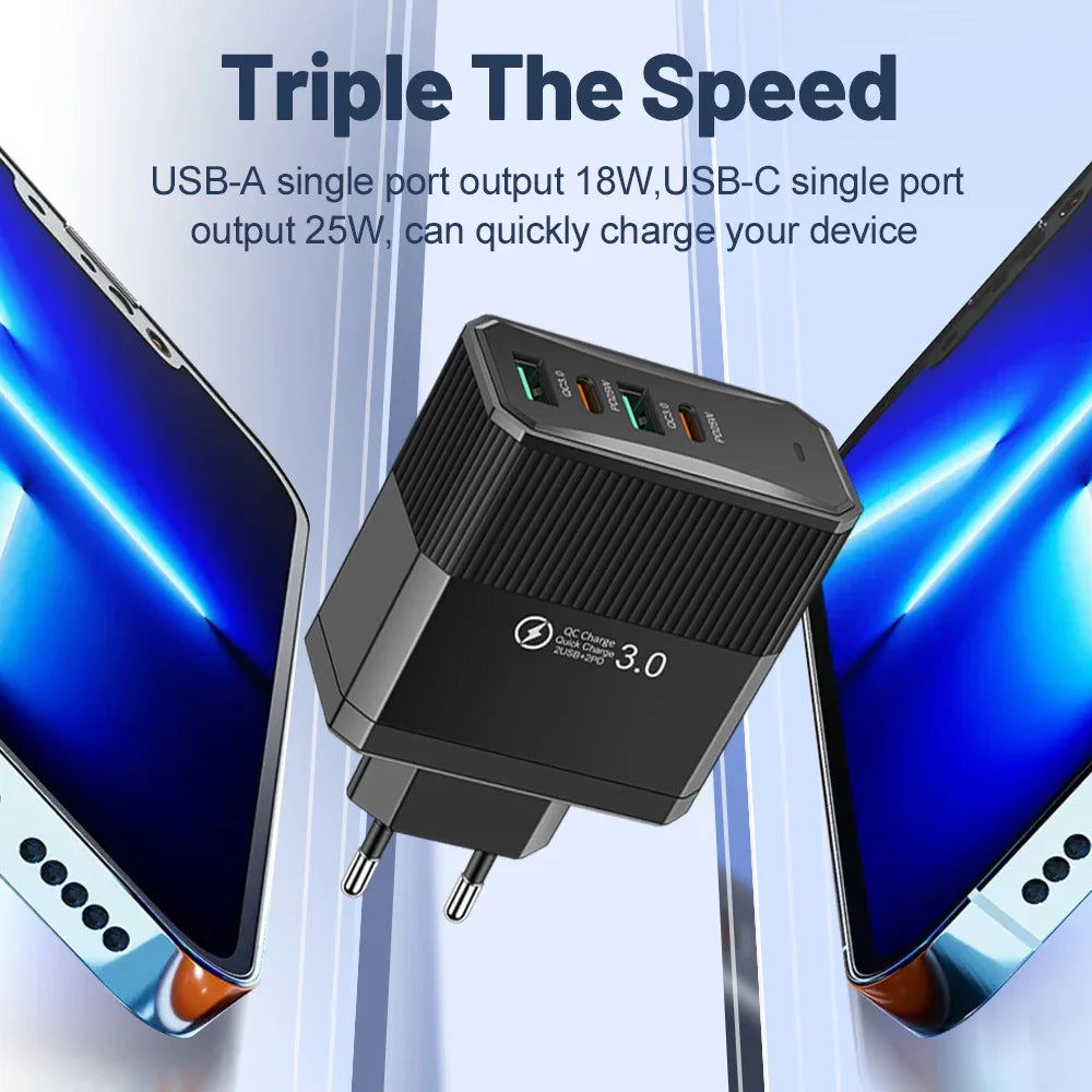 4-in-1 100W Fast Charger | 4-Port USB-C PD & QC3.0 Wall Adapter Peaceful Pleasures Health and Wellness