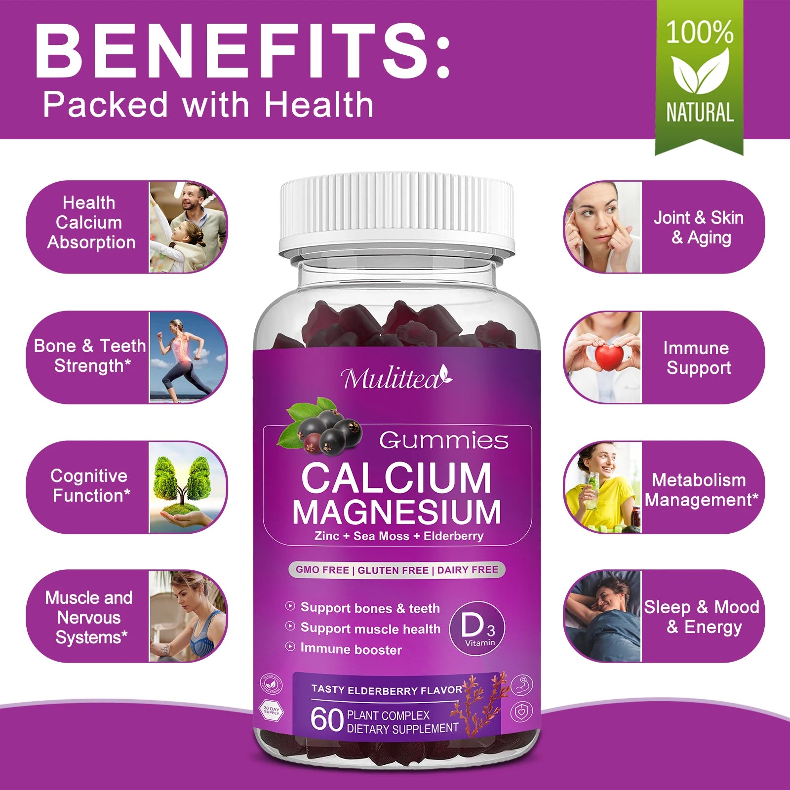 Calcium Magnesium Zinc Gummies with D3 & Sea Moss – Bone & Mood Support Dietary Supplements Peaceful Pleasures Health and Wellness