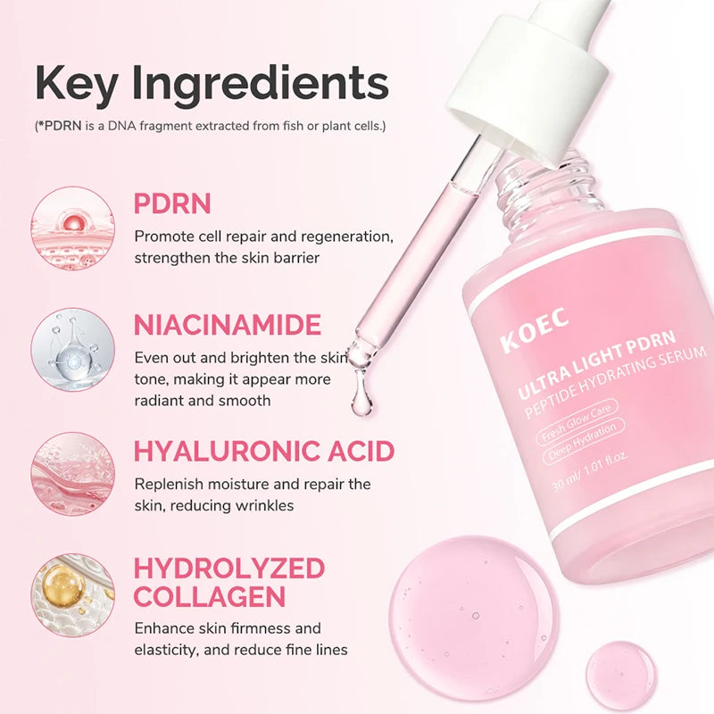 Ultra Light Pdrn Peptide Salmon Serum 30ml Deep Hydrating Pink Facial Essence Improves Dull Dry Skin Moisturizing Face Serum Peaceful Pleasures Health and Wellness