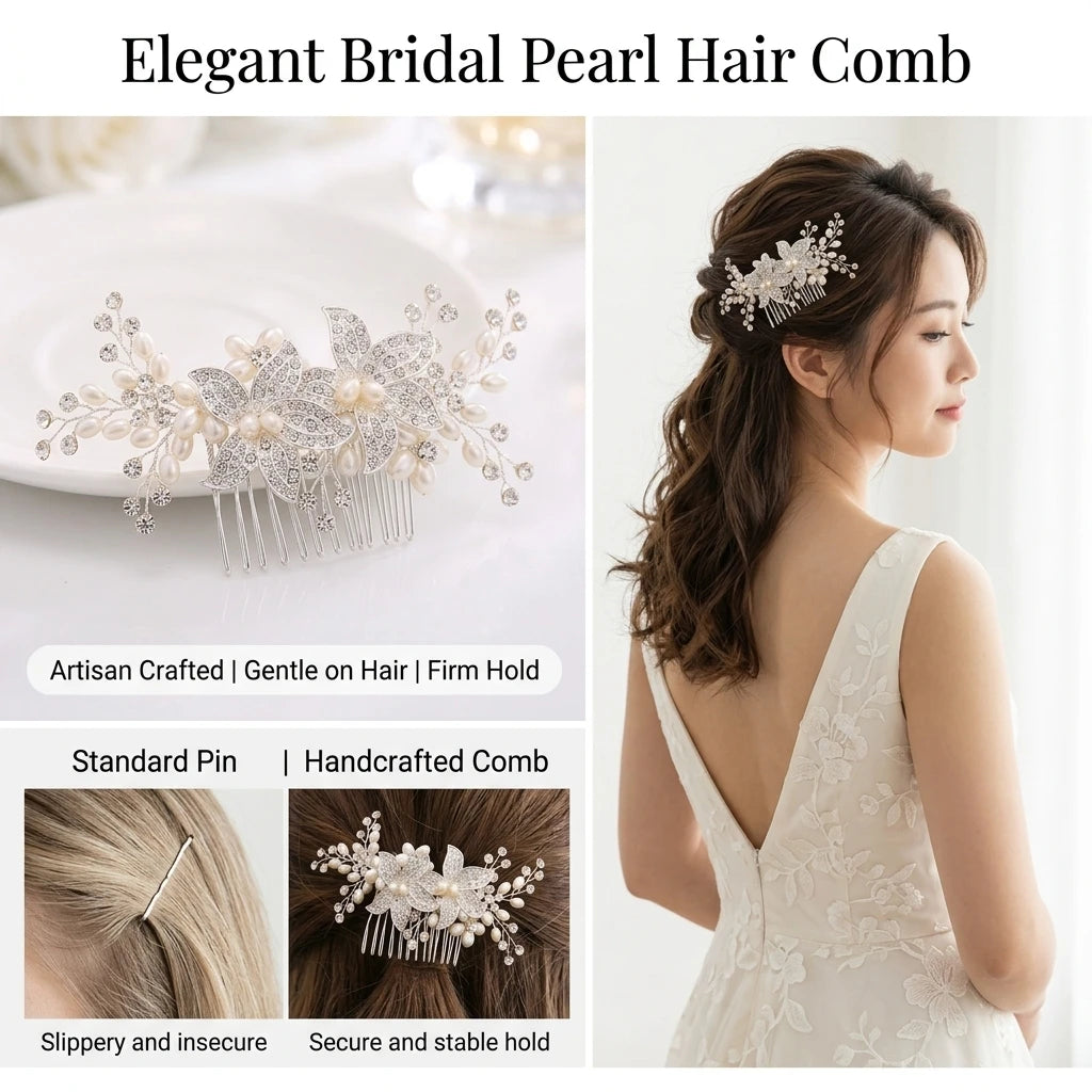 Pearl Rhinestone Alloy Hair Comb For Women Wedding Bridal Hair Accessories Peaceful Pleasures Health and Wellness