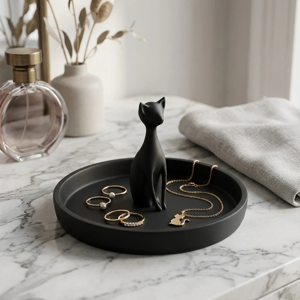 Cat Ring Holder Jewelry Dish & Trinket Tray – Cute Earring Organizer & Gift for Cat Lovers & Women