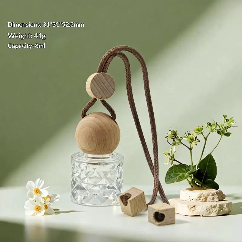 Refillable Glass Car Air Freshener Pendant | Wood Cap Diffuser