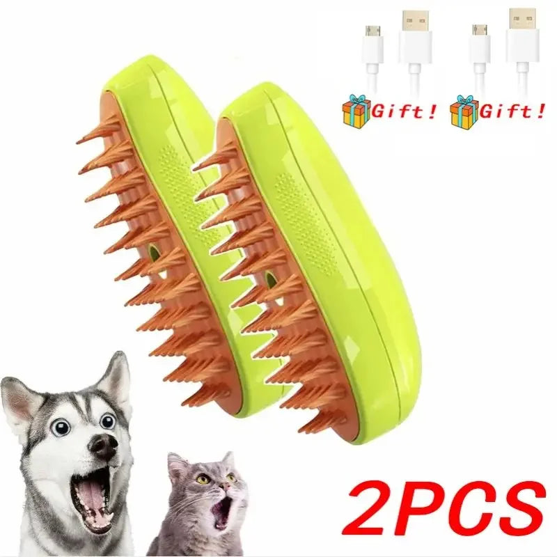 3-in-1 Electric Steam Pet Brush – Cat & Dog Grooming Comb
