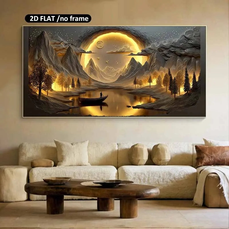 Moonlit Mountain Lake Canvas Print | Modern Frameless Wall Art Canvas Wall Art Peaceful Pleasures Health and Wellness