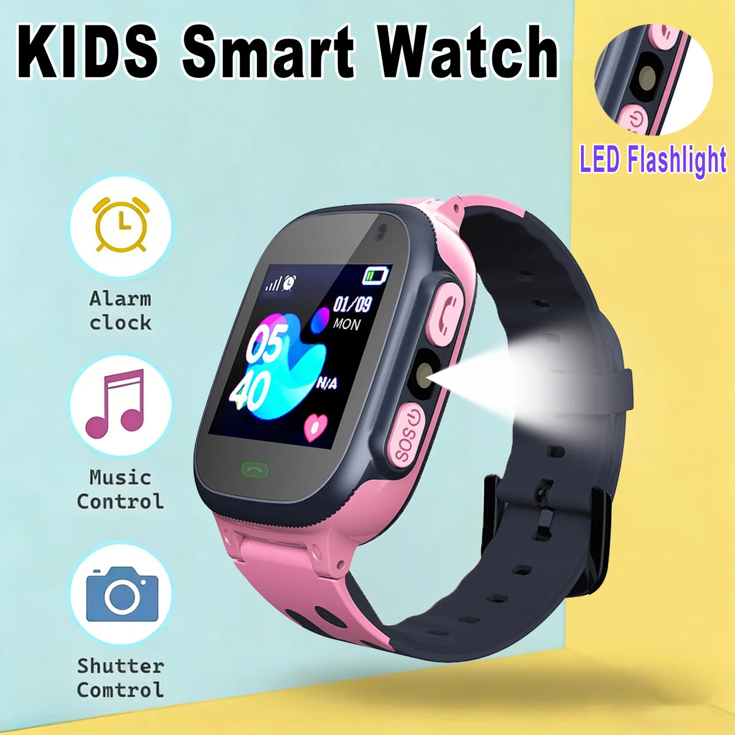 Kids Smart Watch with SOS GPS Camera LED Flashlight Math Calculator Video Call Watches- Holiday Gift Smartwatch for Children Peaceful Pleasures Health and Wellness Pink