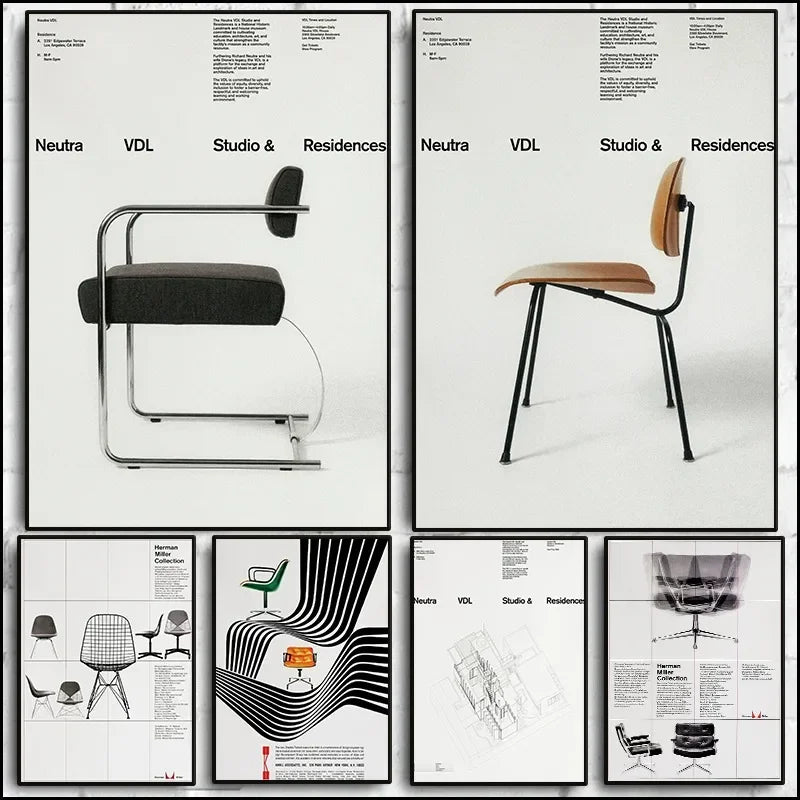 Vintage Bauhaus Chairs Canvas Poster | Mid-Century Wall Art