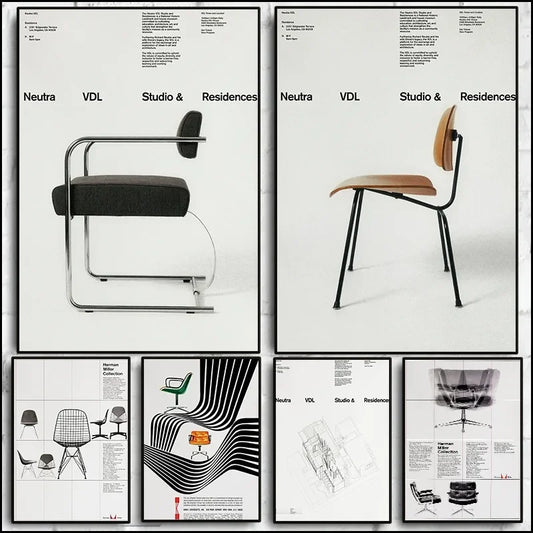 Vintage Bauhaus Chairs Canvas Poster | Mid-Century Wall Art Canvas Wall Art Peaceful Pleasures Health and Wellness