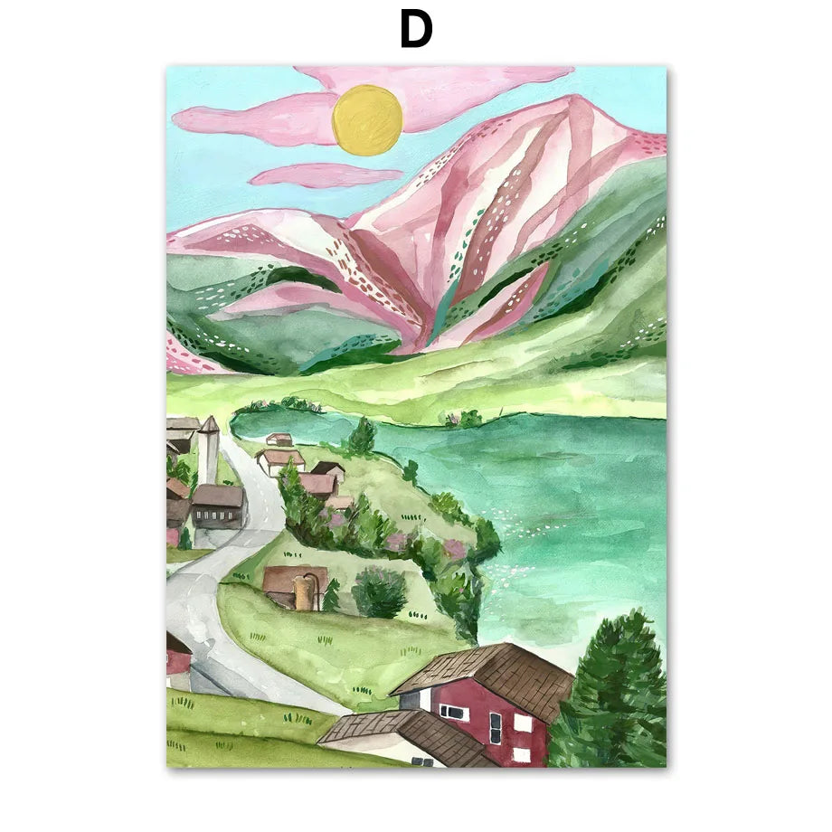 Watercolor Travel Wall Art Mural Boho Cityscape Beach Landscape Prints Girl Plant Modern Aesthetic Canvas Posters Home Decor Peaceful Pleasures Health and Wellness D 20x30cm Unframed