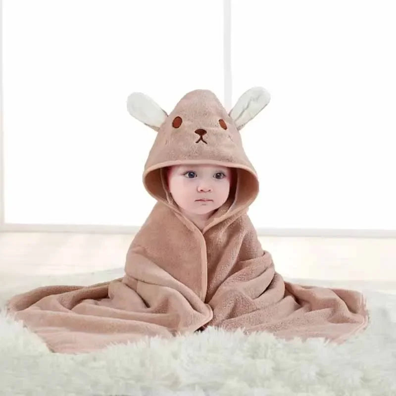 Cartoon Hooded Baby Bath Towel | Soft Coral Velvet Swaddle