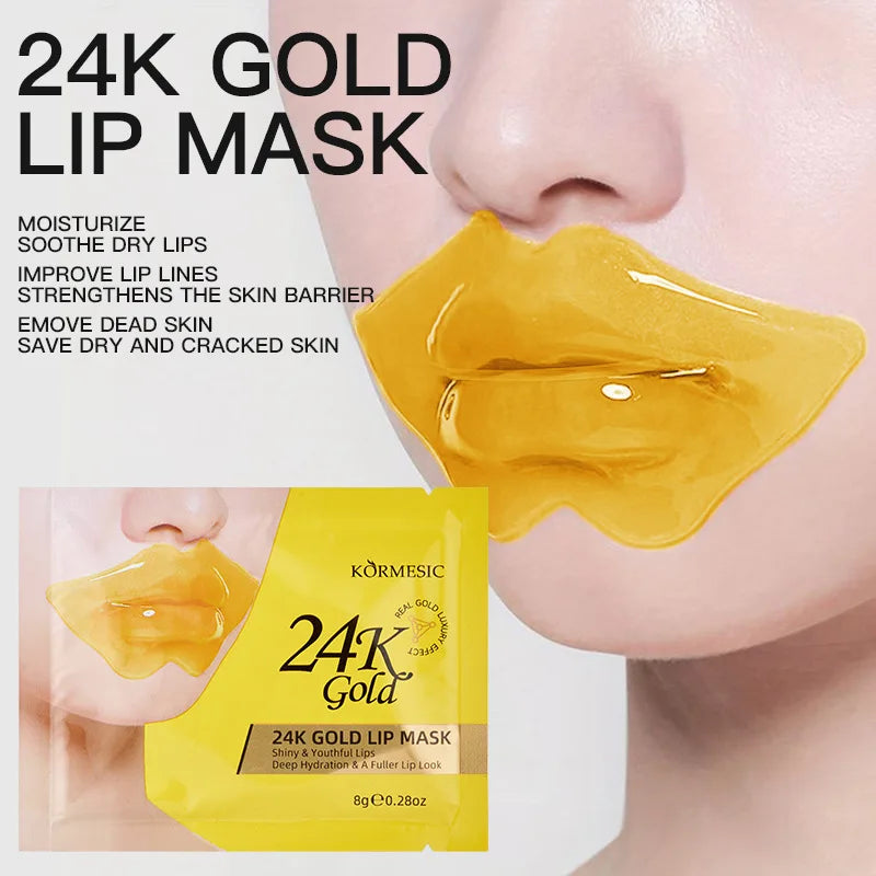 24K Gold Collagen Lip Mask – Hydrating Plumping Gel Patches 10pc