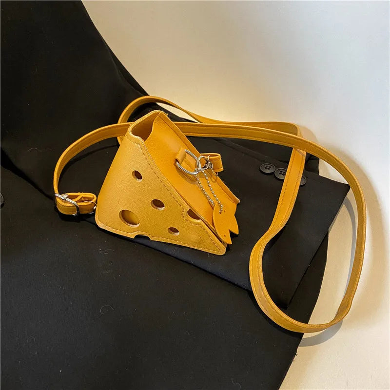 New Fashionable Mini Perforated Cheese Shaped Triangle Crossbody Coin Purse Small Square Bag for Lipstick and Earphones Cute Bag Peaceful Pleasures Health and Wellness Triangle